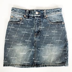NEW BALENCIAGA Mini 5 Pocket Logo Print Skirt in Dark Blue size S $695